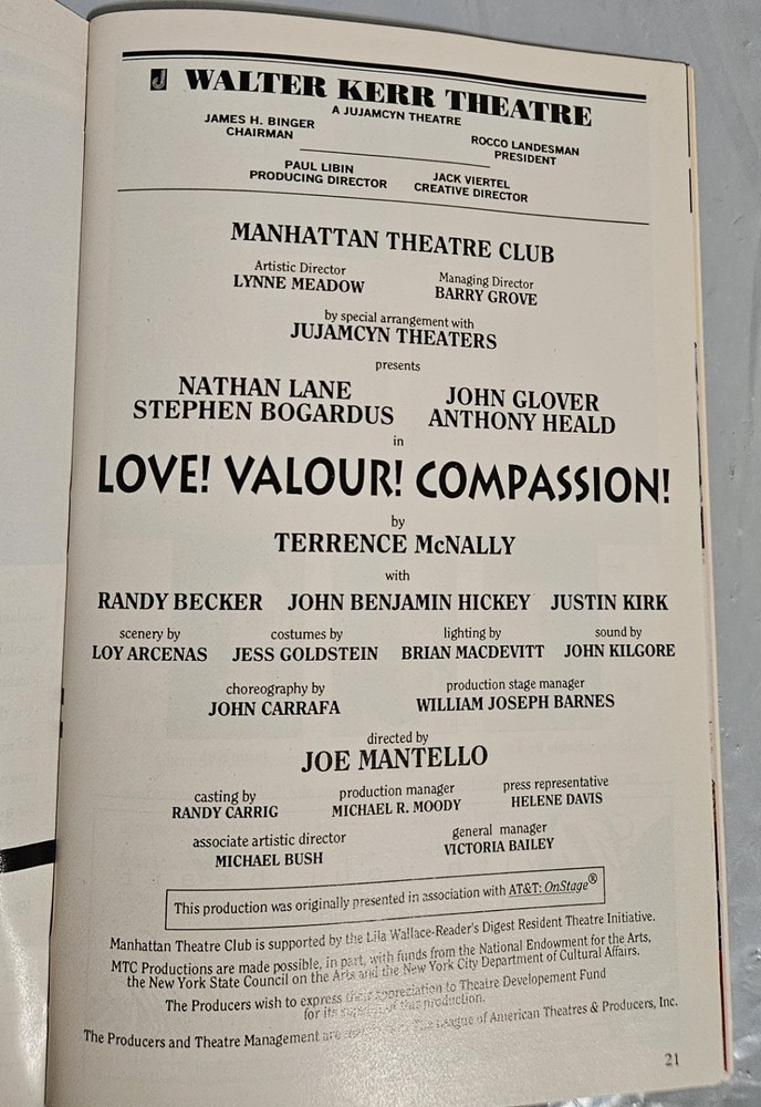 Love! Valour! Compassion! Playbill September 1995