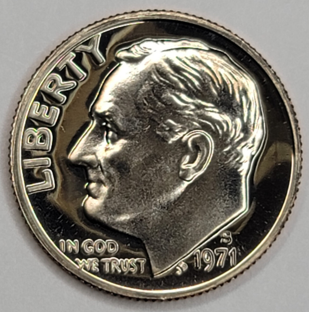 1971 S Proof Cameo Roosevelt Dime - CN-Clad