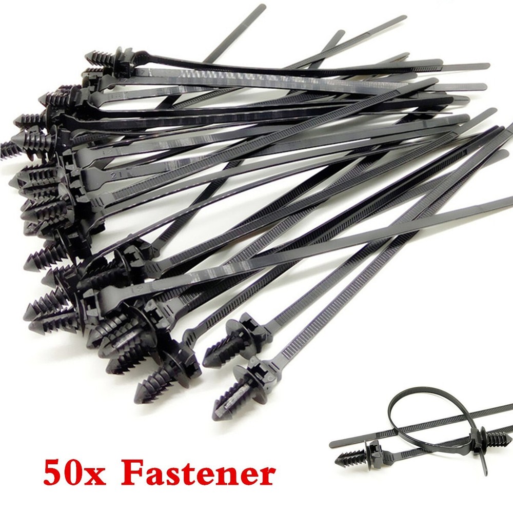 50PCS Nylon Cable Ties Car Kit Zip Strap Tie Wrap Push Clip Fastener Bundle Wire