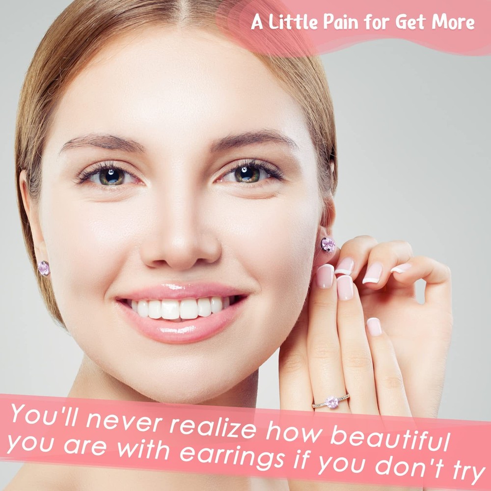 8 Pcs Self Ear Piercing Tool Disposable Ear Piercing Kit with Crystal Ear Studs