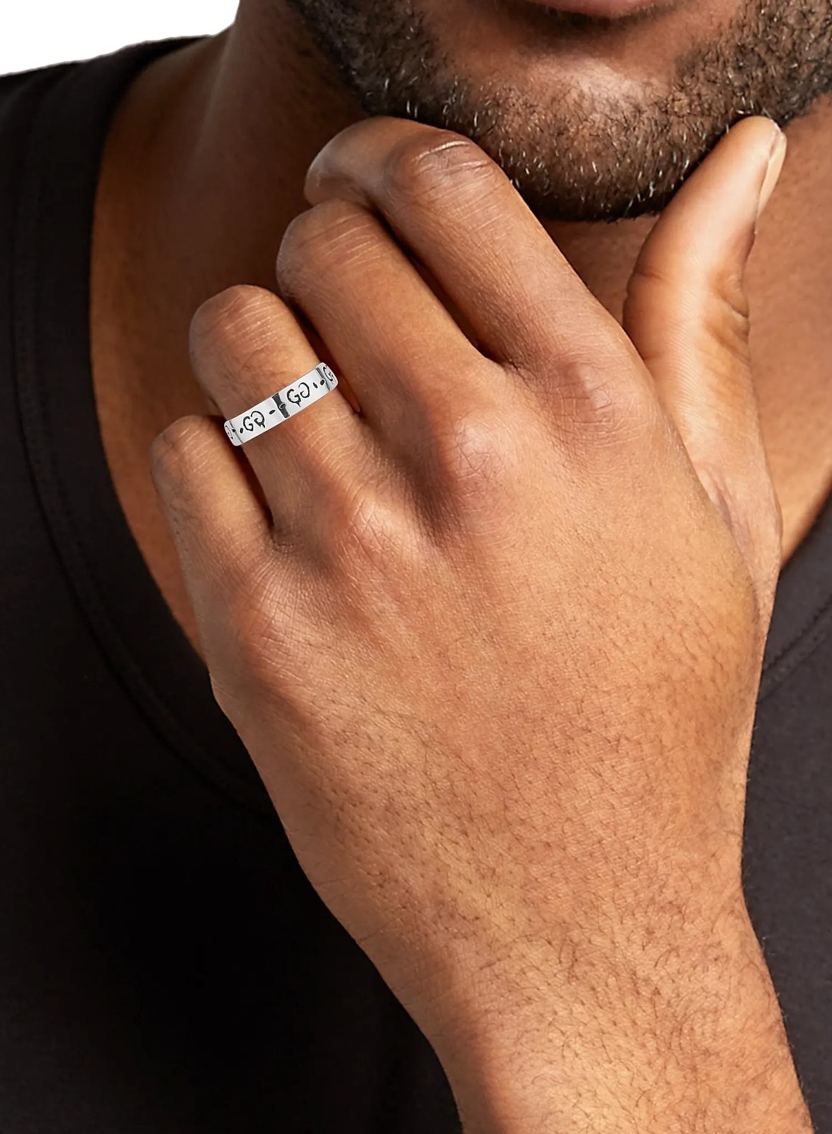 GUCCI GG Ring Ag925 Unisex Sterling Silver Ghost Ring 6MM-Size US 8