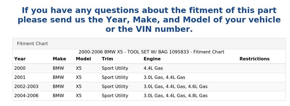 2000-2006 BMW X5 - TOOL SET W/ BAG 1095833