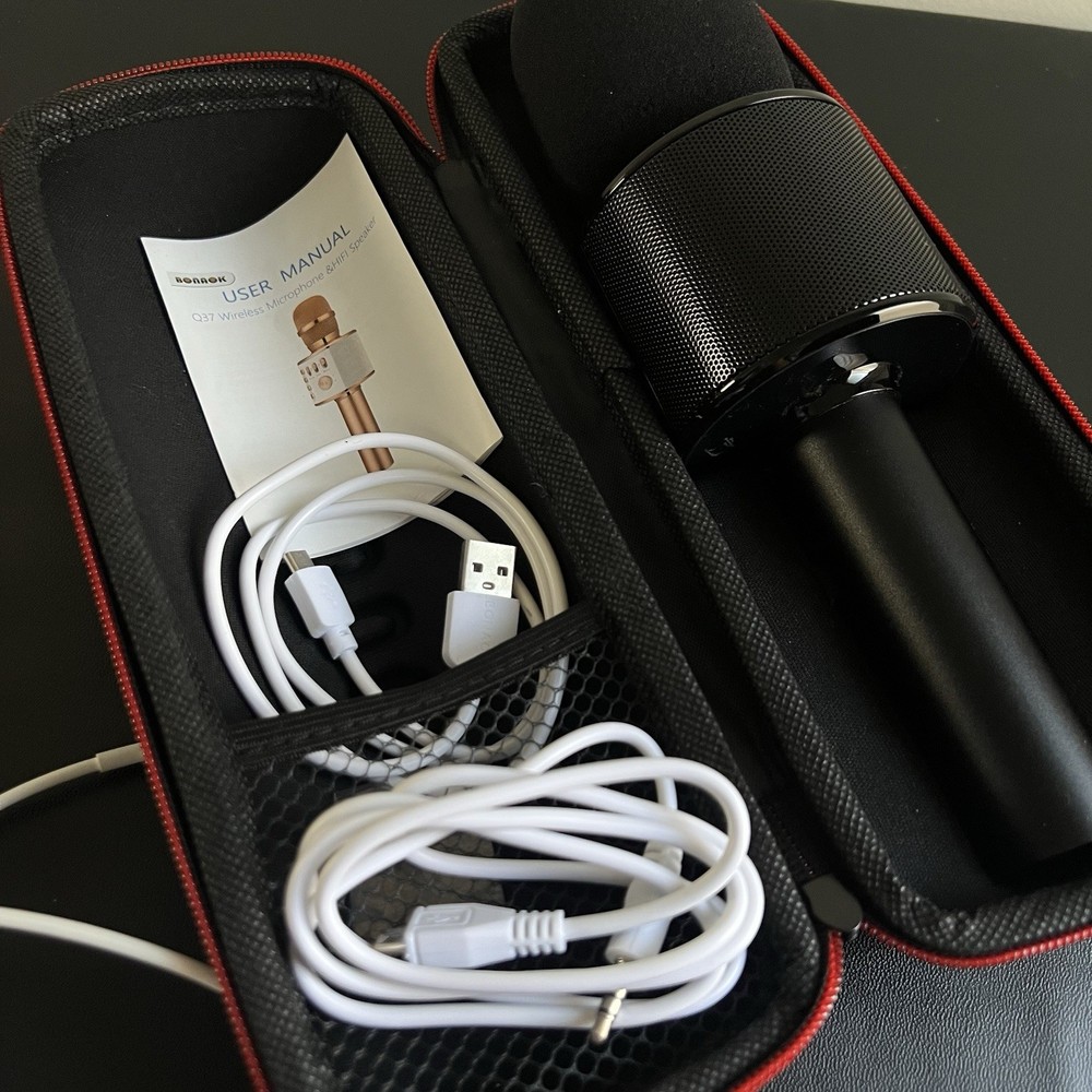 Bonaok Handheld Wireles Bluetooth Karaoke Microphone with Case. Black & Red