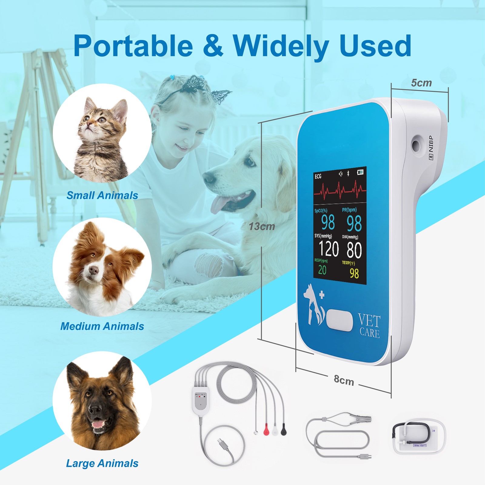 Veterinary Blood Pressure Monitor for Dog & Cat Animal Vital Signs Monitor