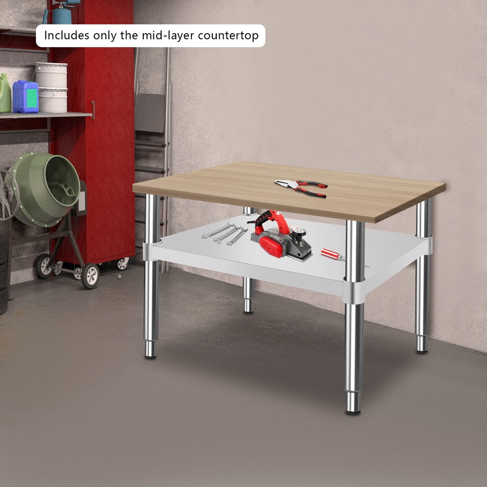 Stainless Steel Adjustable Workbench Tabletop (55x40cm) - Mid-Low Tier Silver
