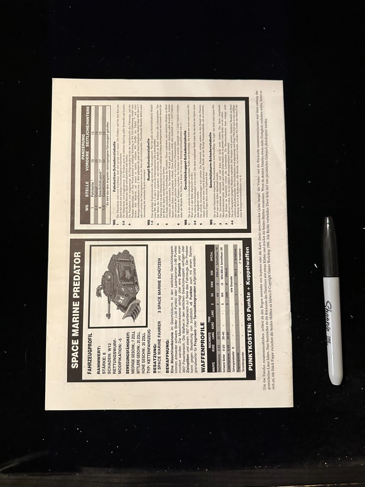 Games Workshop Warhammer 40k Space Marine Predator Tank Assembly Instructions