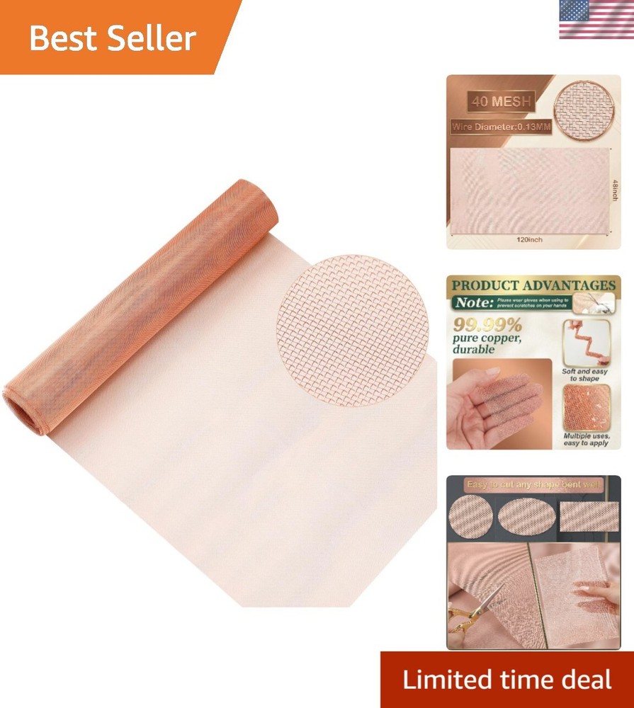 Easily Customizable 40 Mesh Copper Screen - 48" x 10' for Various Applications