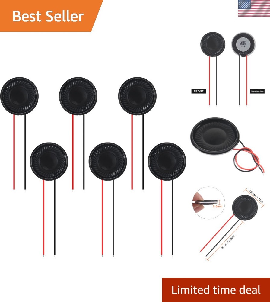 Versatile 6 Pack 28mm 2W Loudspeakers with 8 Ohm Compatibility for Electronics