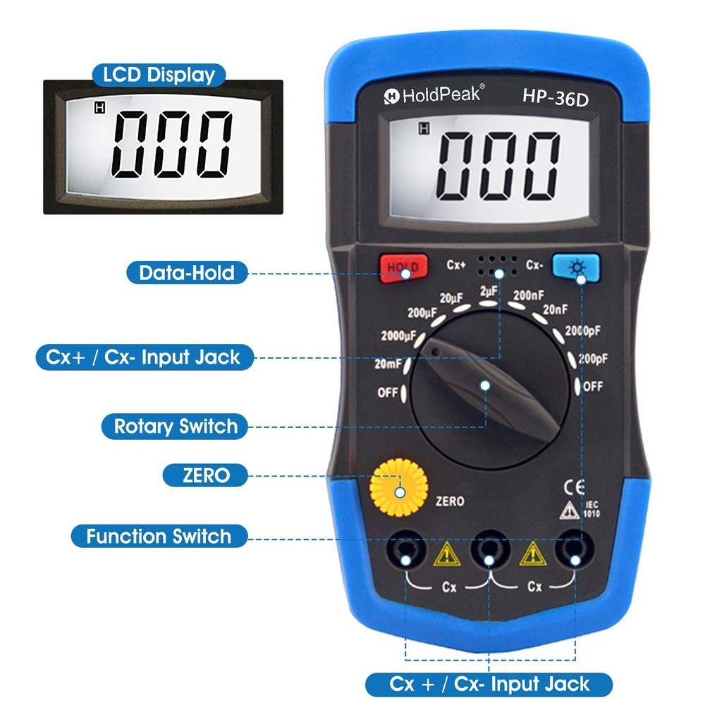 Digital Capacitor Tester 200pF-20mF Multimeter Capacitance Meter Measure Tool US