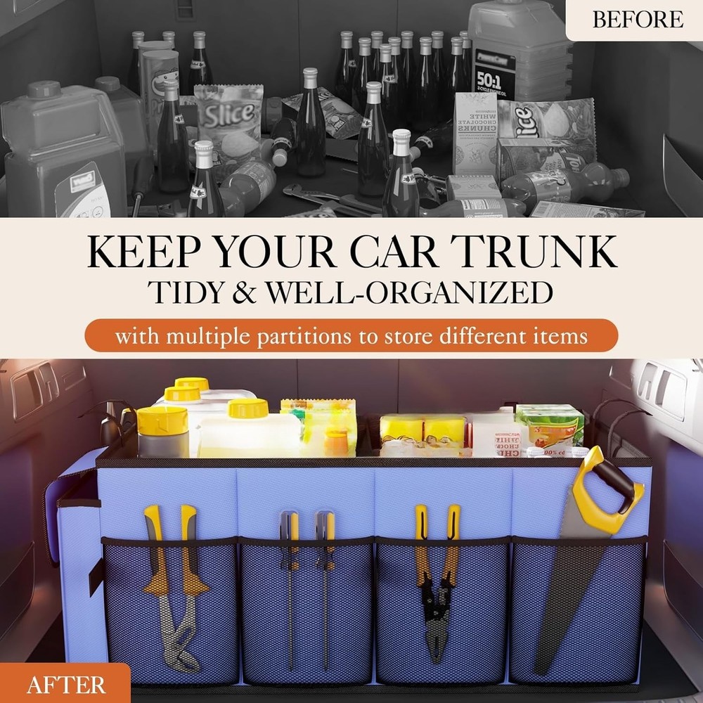 Large-Capacity Trunk Organizer - Foldable , , Sundries, Blue, 2 Compartments