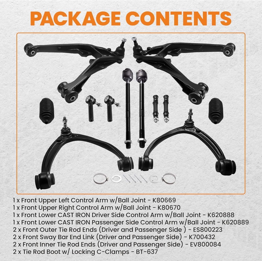 12x Front Upper Lower Control Arm Kit for 2007-2013 Escalade Chevy Silverado GMC