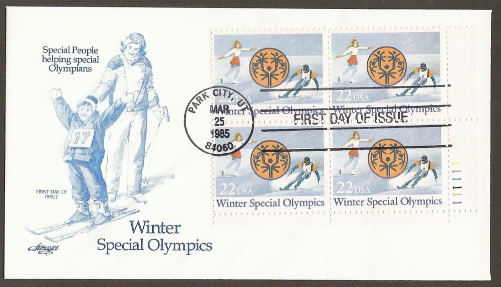 #2142 22c Winter Special Olympics - Artmaster FDCPB4 #11111
