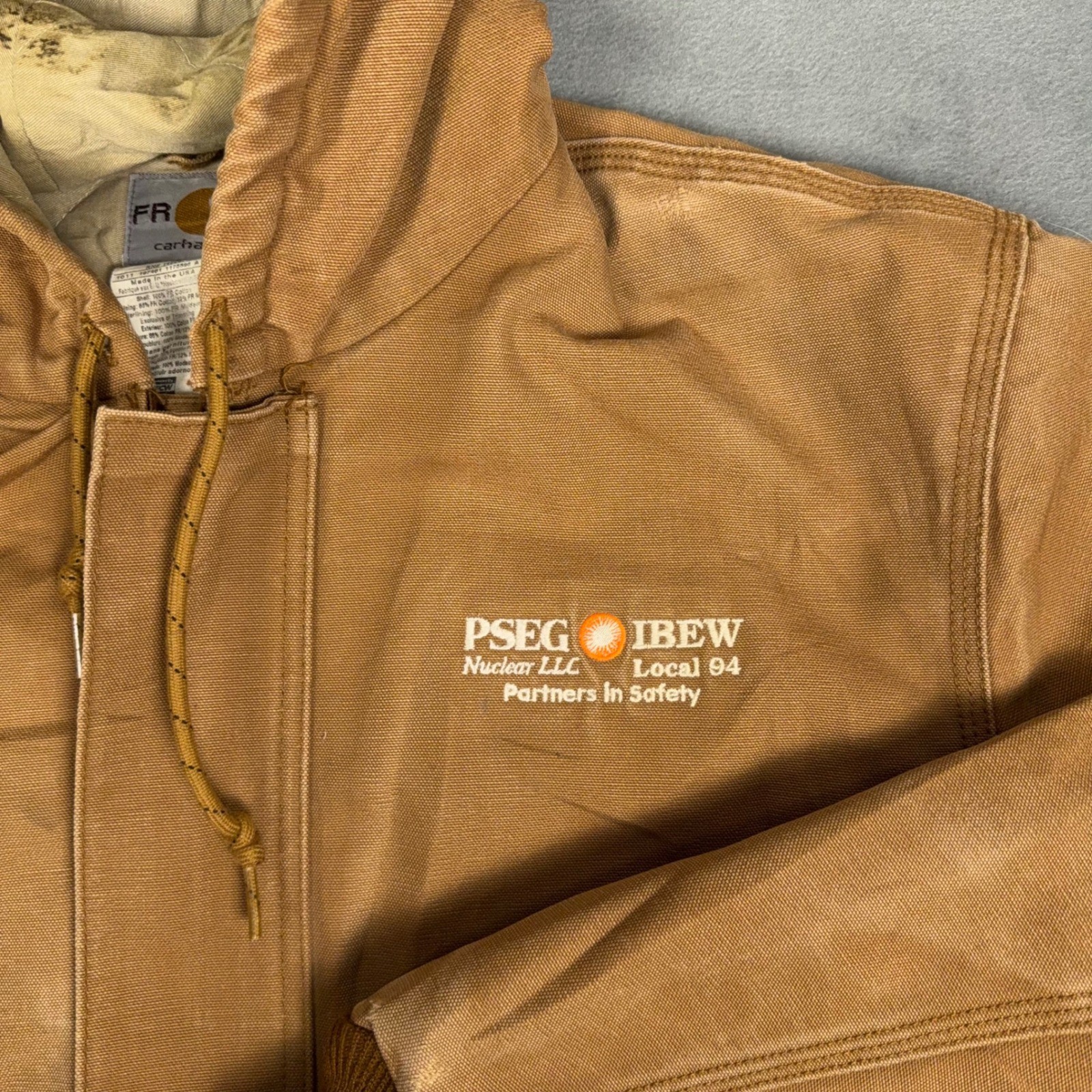 Vintage Carhartt FR J184 Duck Active Jacket Quilt Lined IBEW USA Made XL Tall