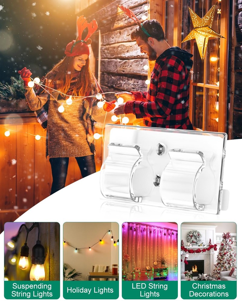 30Pcs Transparent Outdoor String Light Hooks - Weather Resistant Adhesive Clips