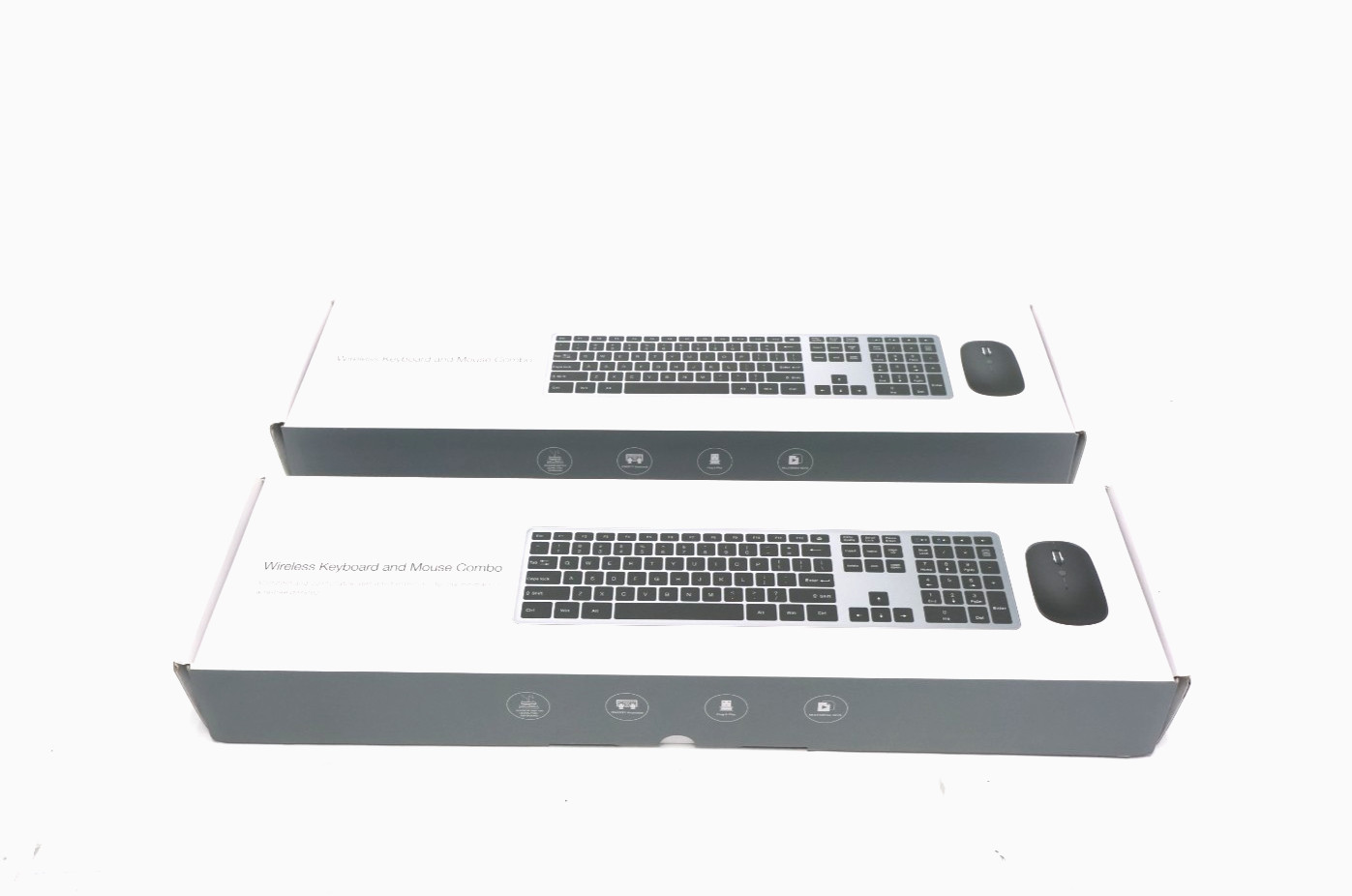 Lot of 2 Wireless Keyboard and Mouse Combo Full-Size Wireless Silver & Black