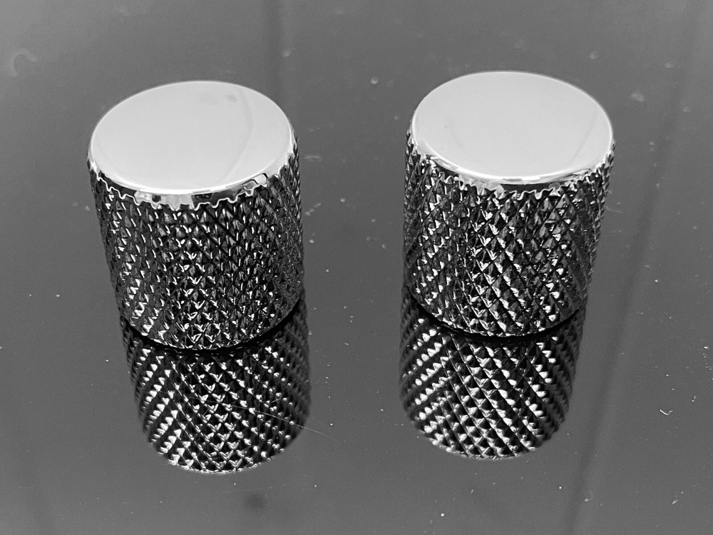 2 Fender Squier PRESS FIT Chrome FLAT TOP KNOBS Tele P Bass Telecaster Precision