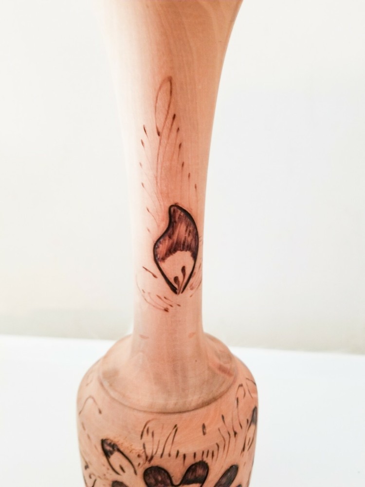 Vase Handcrafted Hand Turned, Details Burned On.