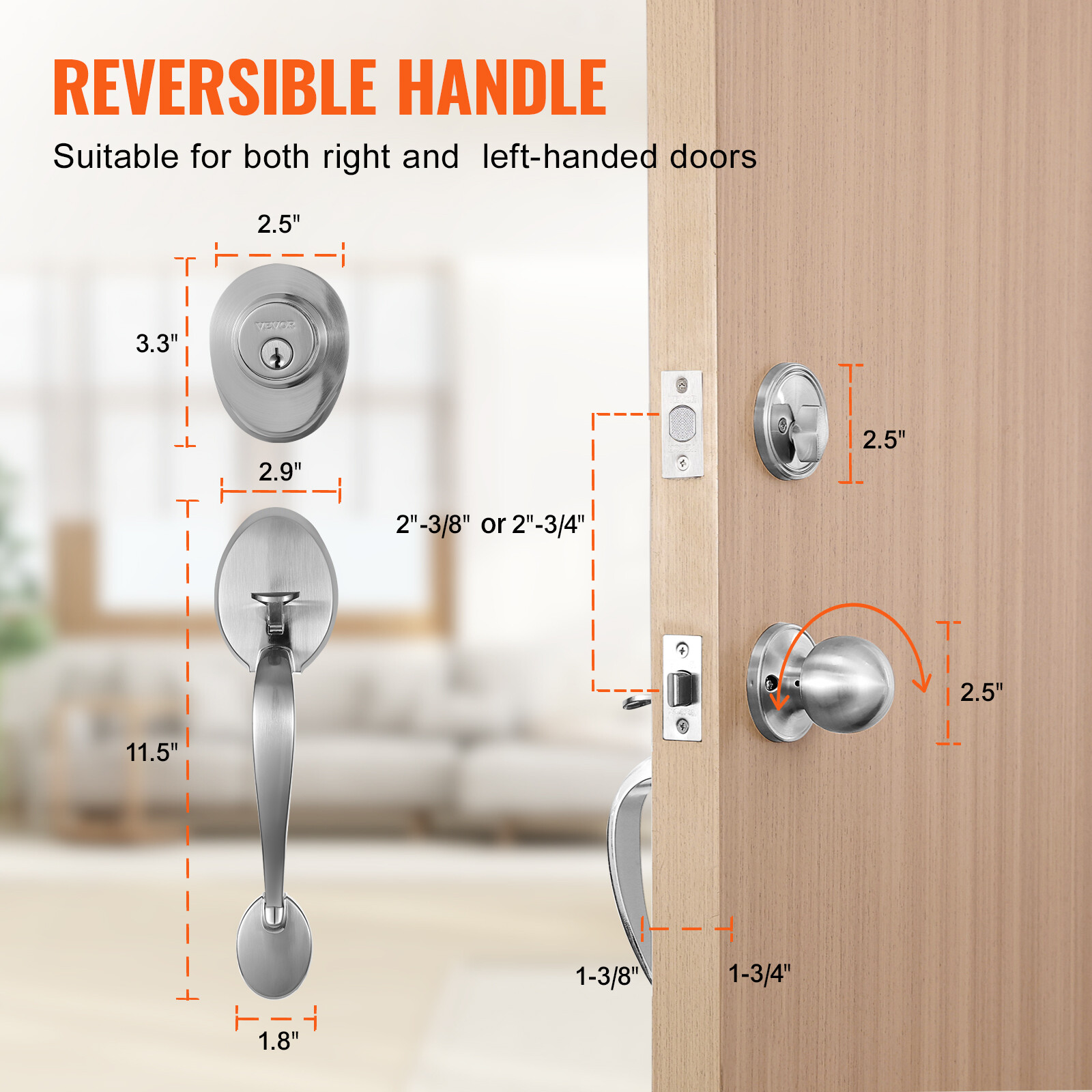 VEVOR Front Door Handle and Deadbolt Set Satin Nickel Front Door Lock Set Knob