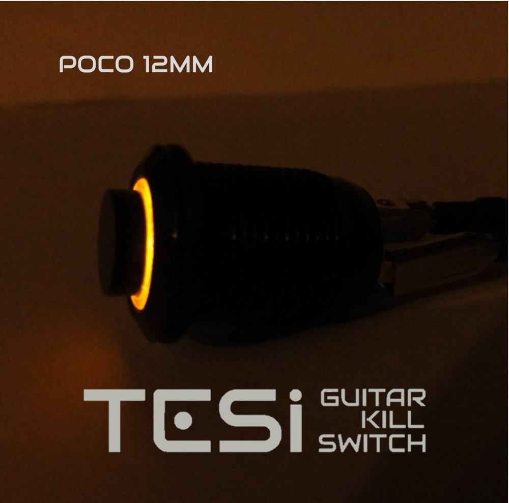 Tesi POCO 12MM LED Momentary Push Button Guitar Kill Switch Black/Yellow