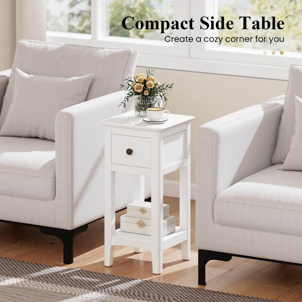 2PCS Nightstand 3-Tier Bedside Table w/ Open Storage Shelf & Narrow Side Table