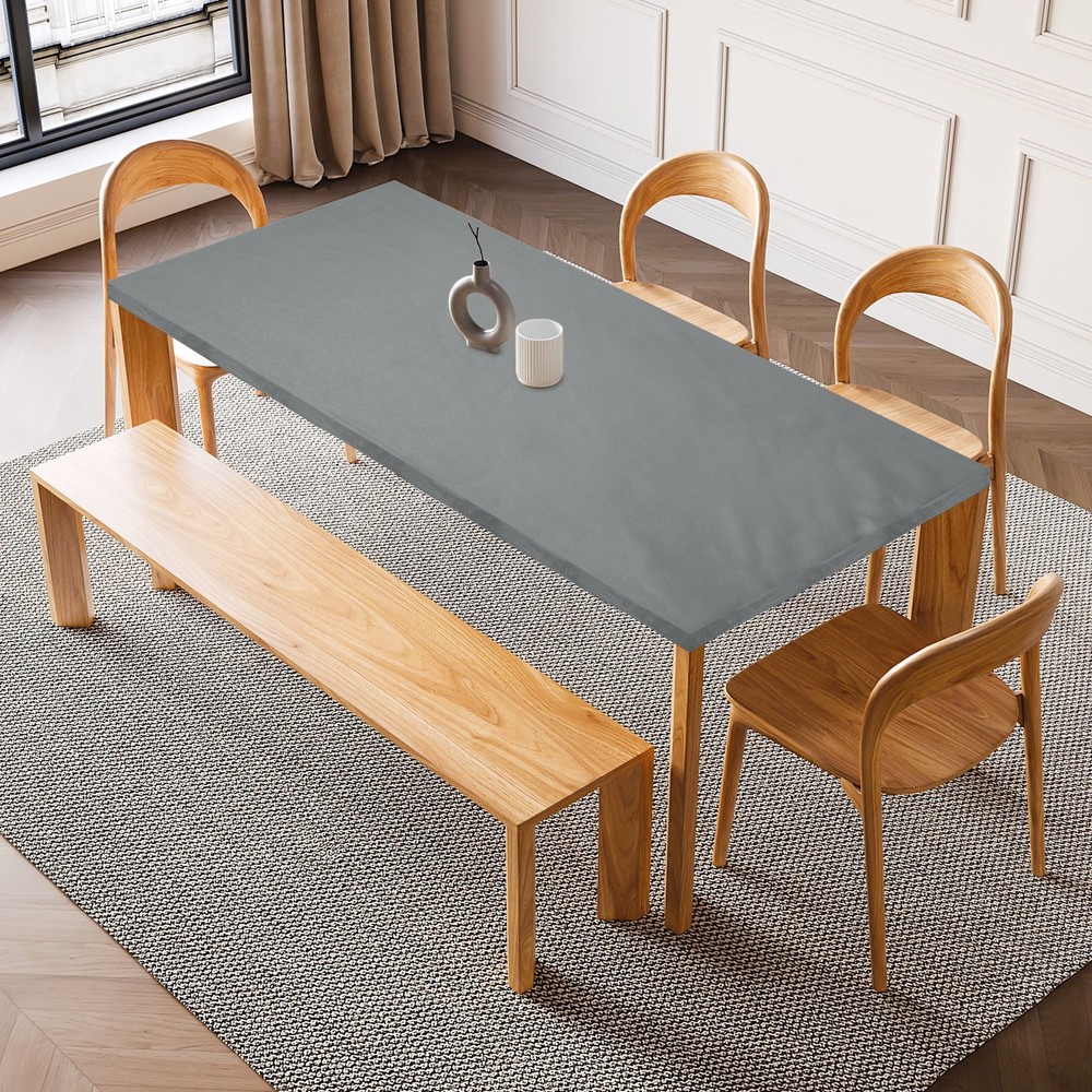 Fitted Tablecloth with Elastic Edge for 35 x 59 Inch Table, Light Gray