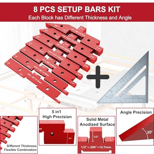 Setup Blocks Woodworking, 7 Pcs 7 Pcs Setup Bars + 1 Pcs Triangle Ruler