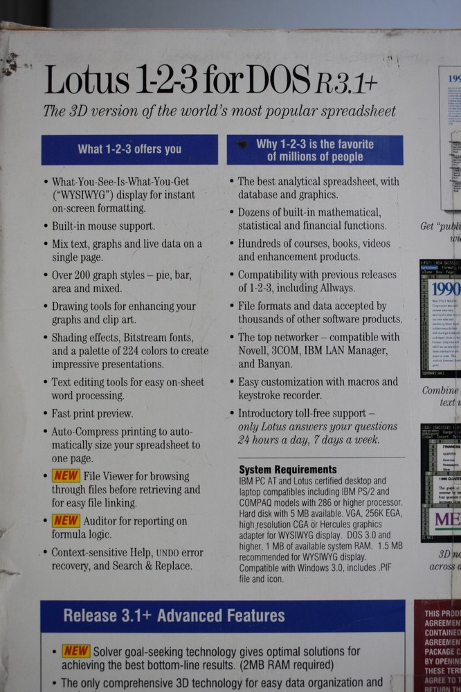 Lotus 123 for DOS Release 3.1+