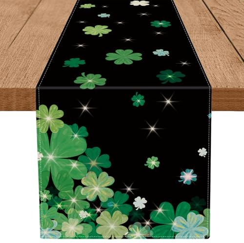 St. Patrick's Day Table Runner Shamrock Black Burlap Runner Table Decorations