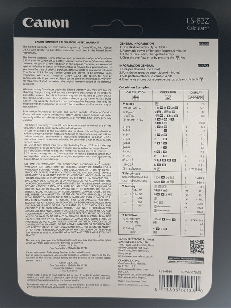 Canon LS82Z Minidesk Calculator
