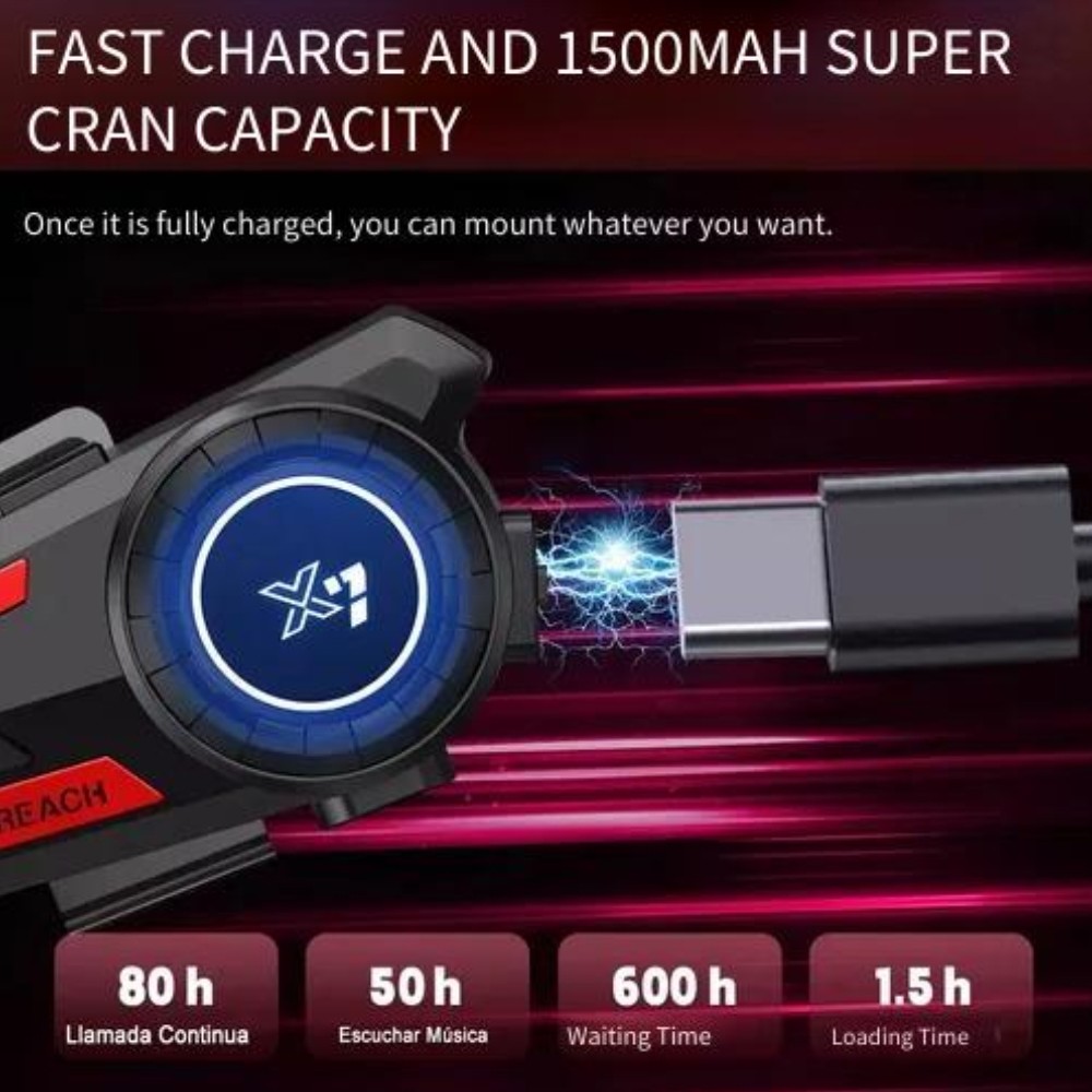 Motorcycle Headset Bluetooth Intercom soft Microphone X7 Red