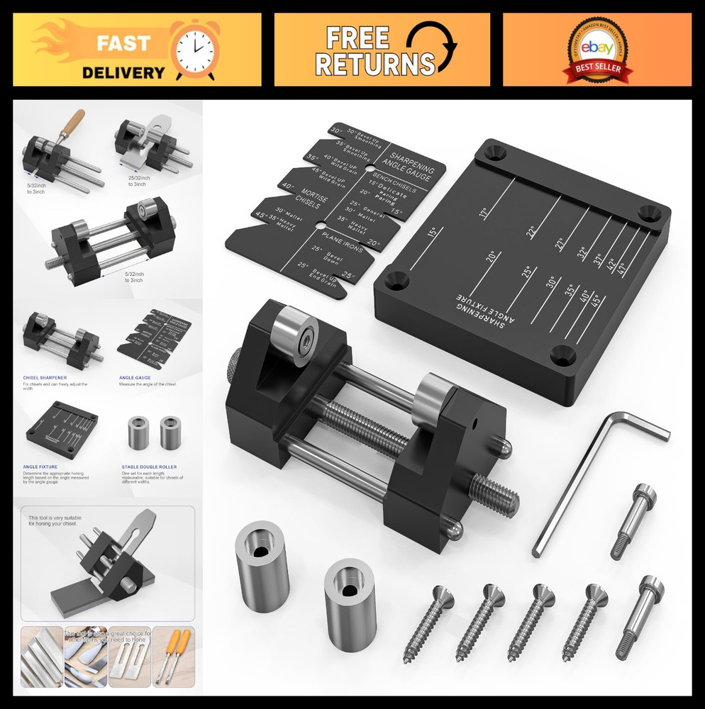 Chisel Sharpening Jig Kit - Adjustable Honing Guide for Woodworking Chisels & Pl