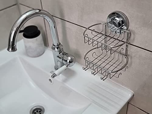 Soap Dish for Shower Suction Cup Powerful Vacuum System Rustproof 304 Silver
