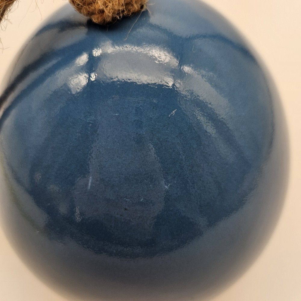 Ceramic Birdhouse Blue Egg Shaped Wood Perch
