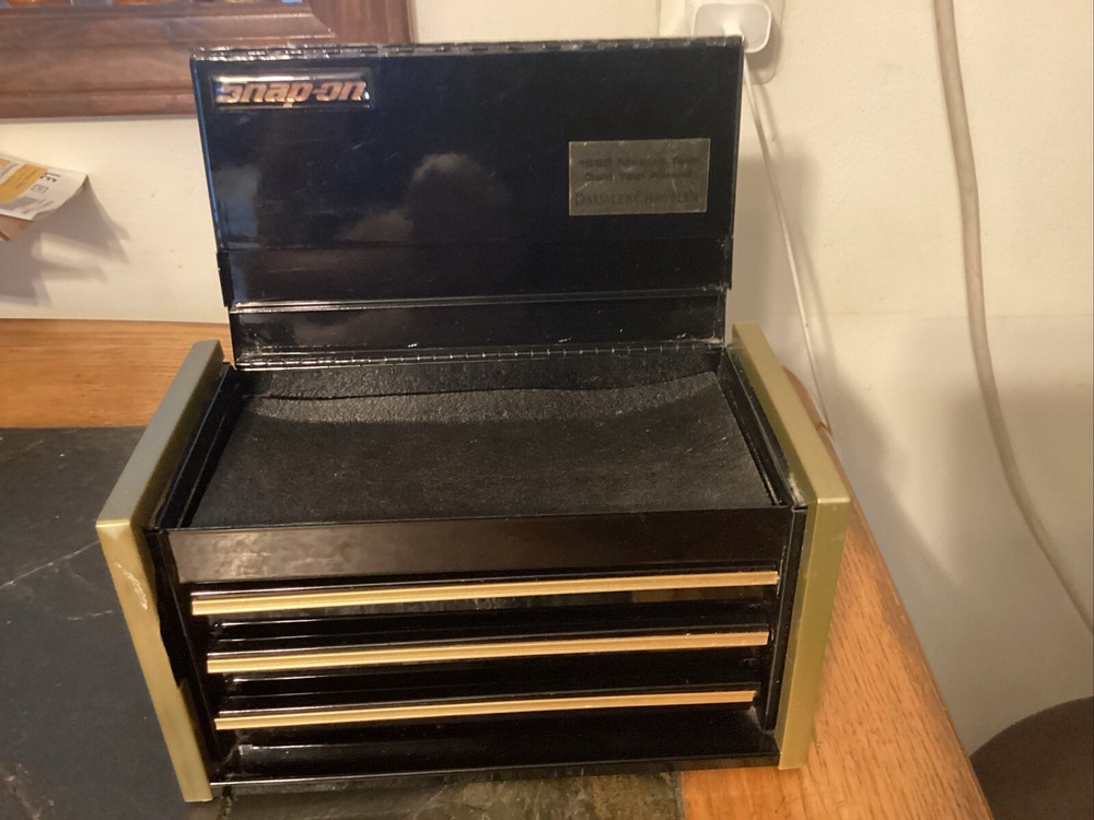 Snap On Tools 1998 Master Tech 3 Drawer Mini Micro Tool Box Back with Gold Trim