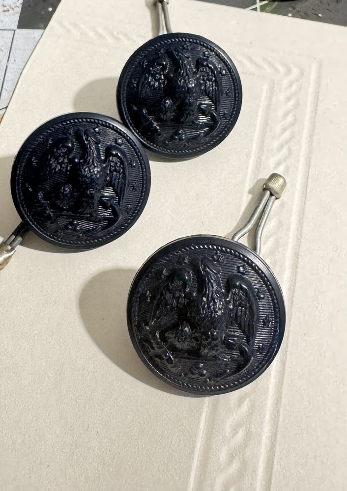 (3) VTG Military Buttons Embossed Eagle Crest .75” Navy Black Toggle Back Loop