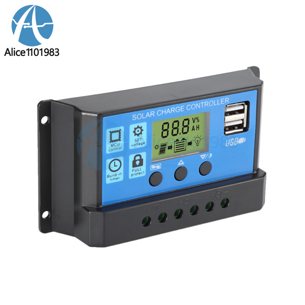 30A Solar Panel Battery Charge Controller 12V/24V LCD Regulator Auto Dual USB