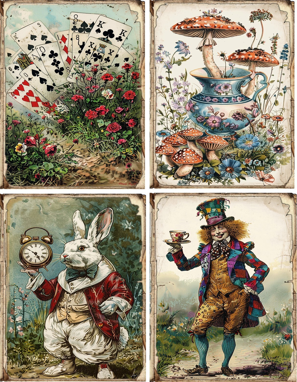 8 Alice in Wonderland Vintage glossy blank note cards with envelopes