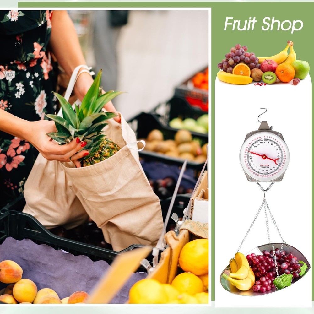2 Sets 110 lbs Large Display Hanging Scale with Scale Scoop Kitchen Dial Weig...
