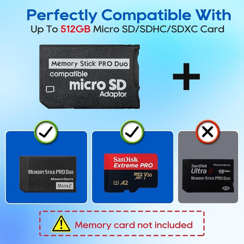 PSP Memory Stick Adapter for Micro SD/SDHC/SDXC - 512GB Capacity, 2025 Version