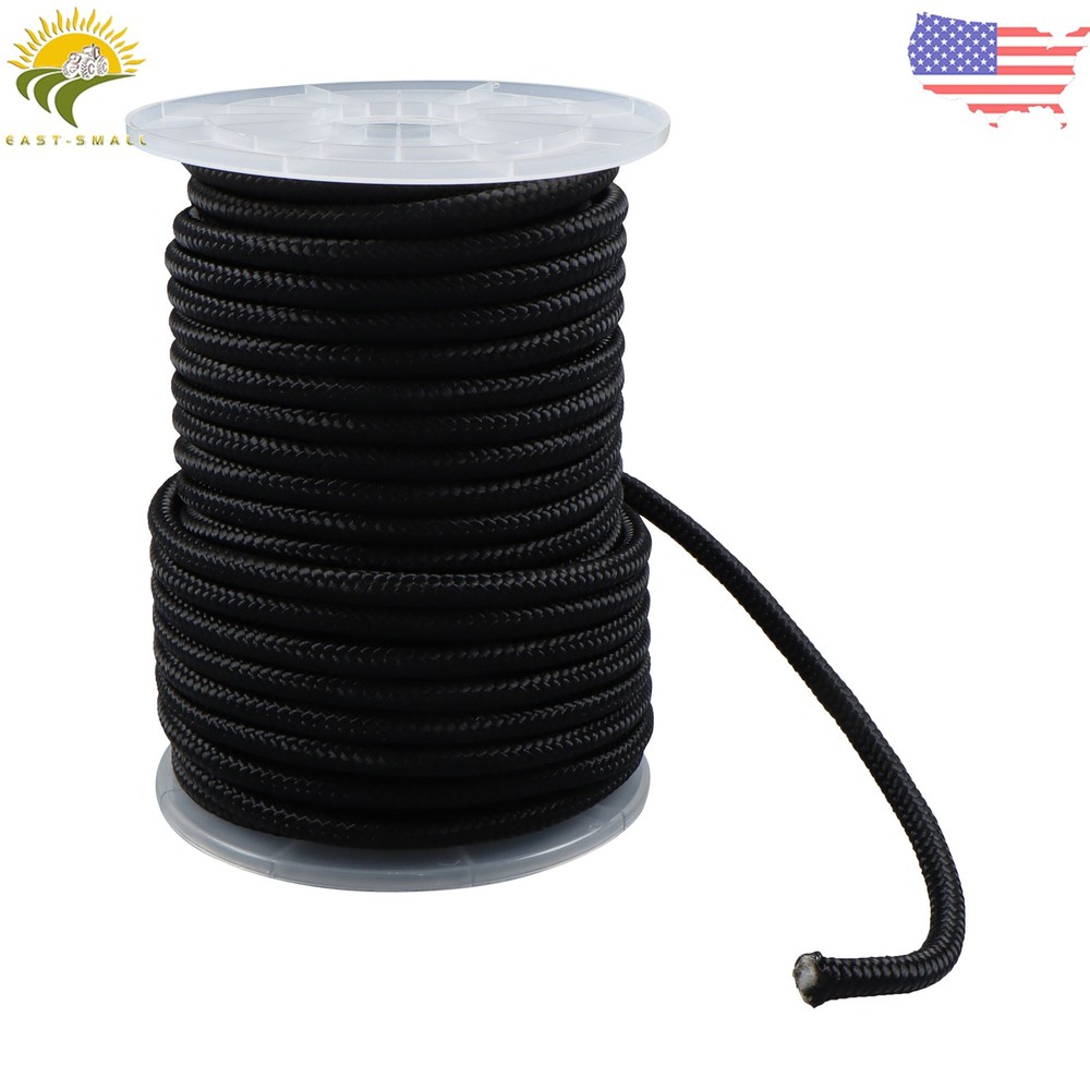 3/8" × 100' Black Nylon Rope Sturdy Spool Solid Braid Rope Abrasion Resistance