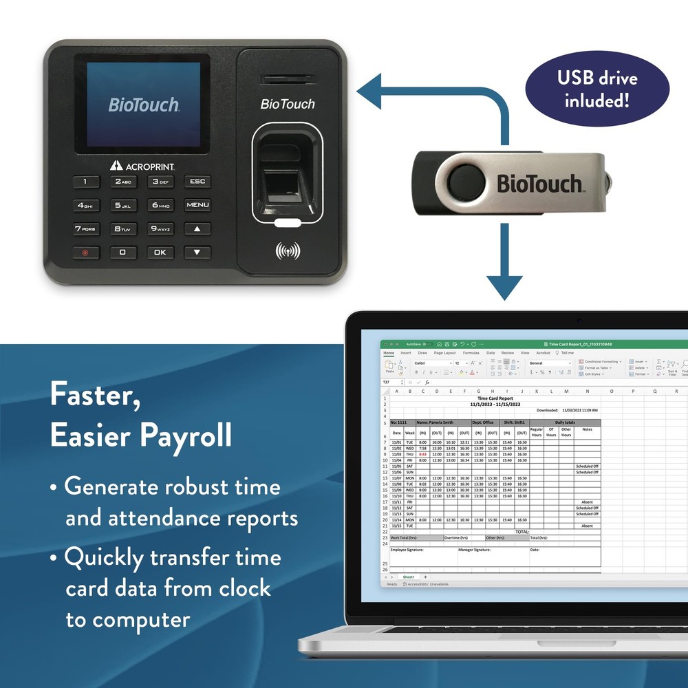 BioTouch Self-Contained Automatic Biometric Fingerprint/Proximity Time Clock ...
