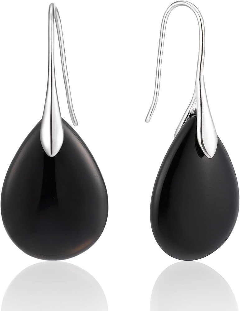 Agate Teardrop Stone Grey Drop Earrings Fishhook Dangle Earrings