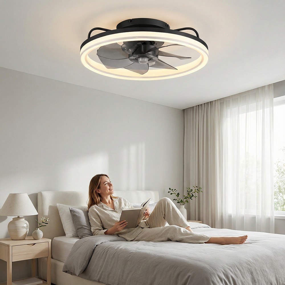 20" Modern Fan Lights Flush Mount LED Ceiling Light kit With Remote APP Control