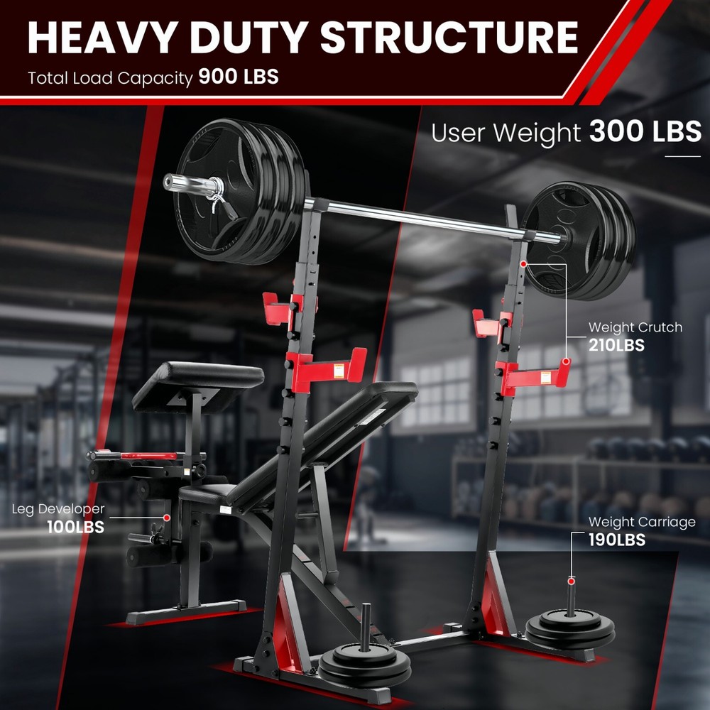 900LBS Adjustable Foldable Exercise Weight Bench Workout Bench Gym With V-Handle