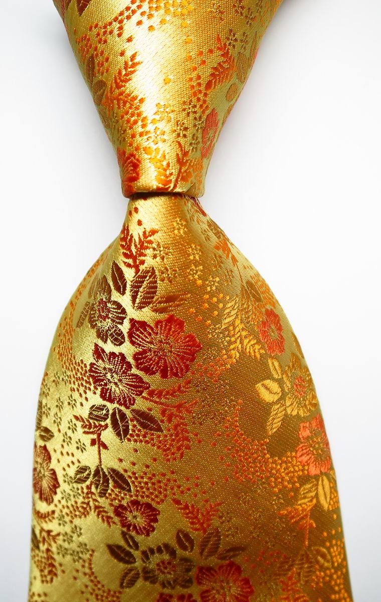 New Classic Floral Yellow Gold JACQUARD WOVEN 100% Silk Men's Tie Necktie