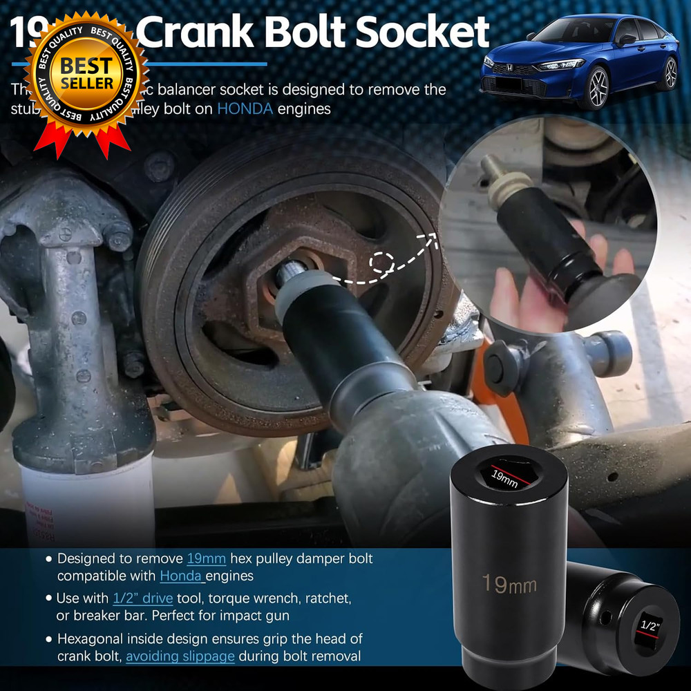 Harmonic Balancer Socket Tool 77080 for Honda 19Mm Crank Bolt Socket