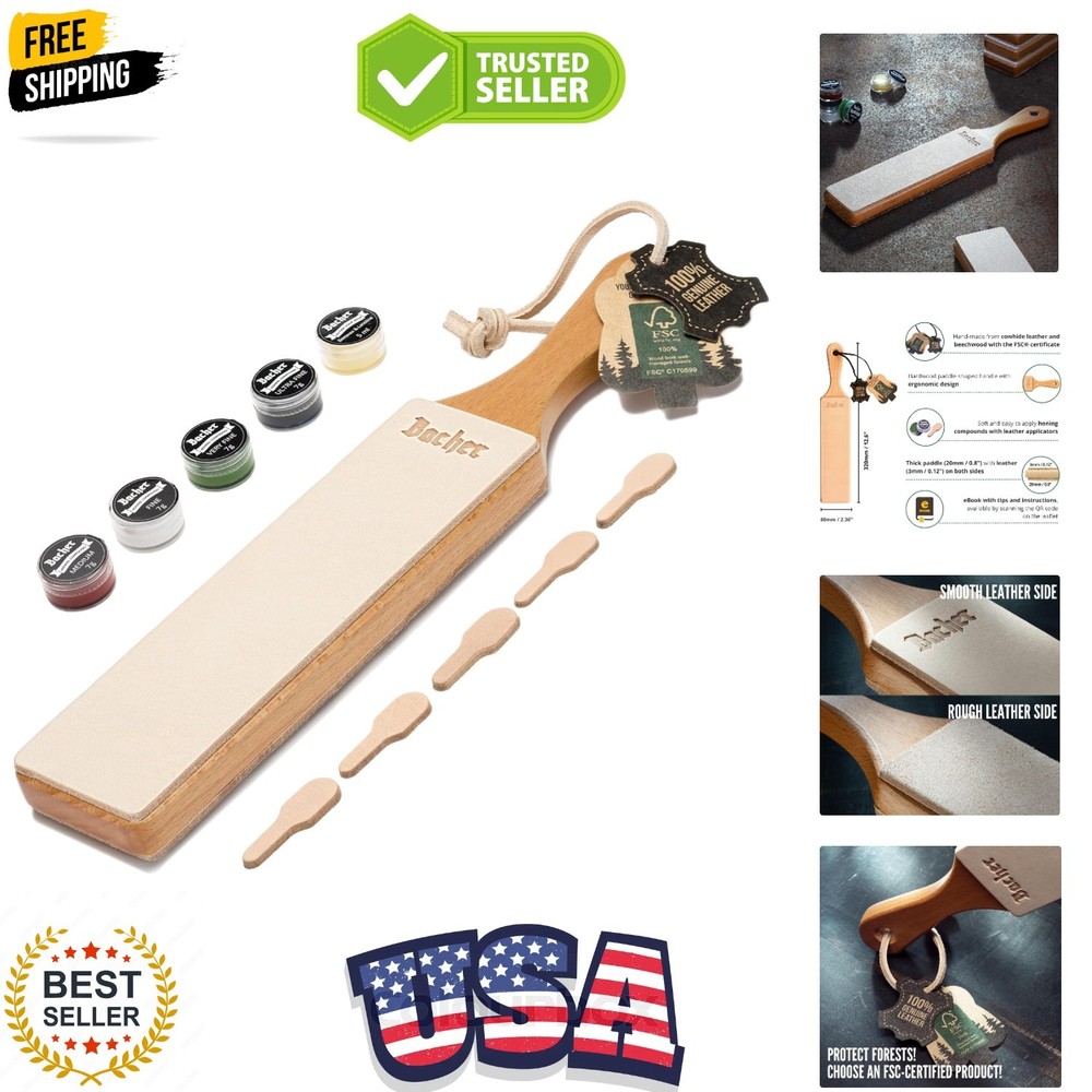 Leather Strop for Knife Sharpening with Polishing Compound - Double Sided Str...