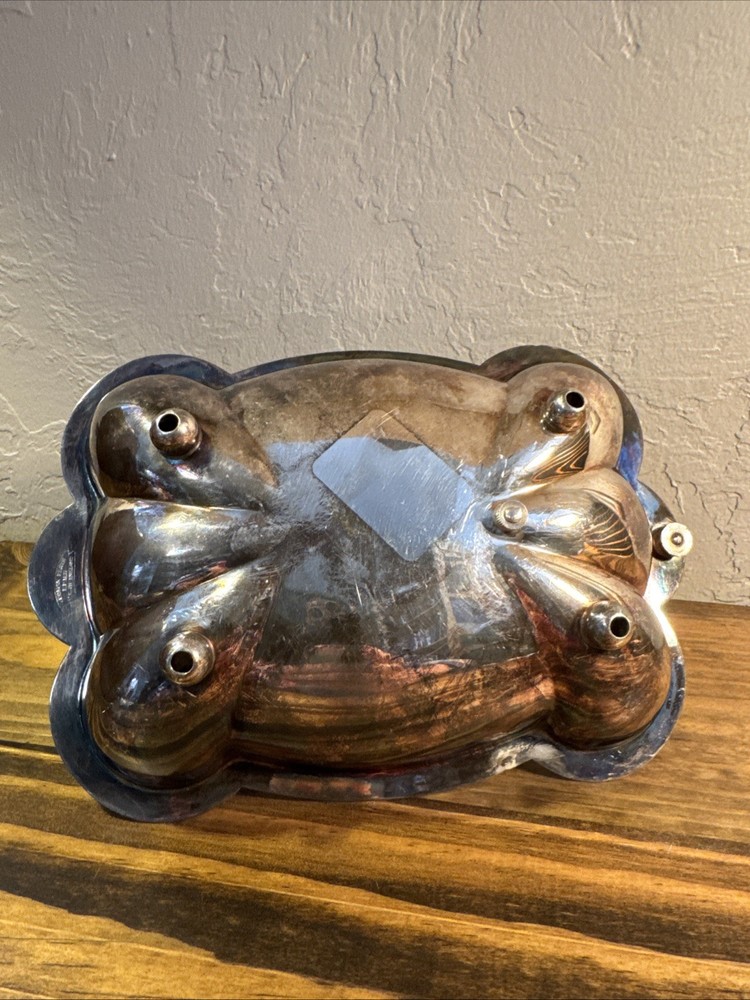 Vintage Silver Plate Candy Dish Scalloped Rectangular with Free Form Handle