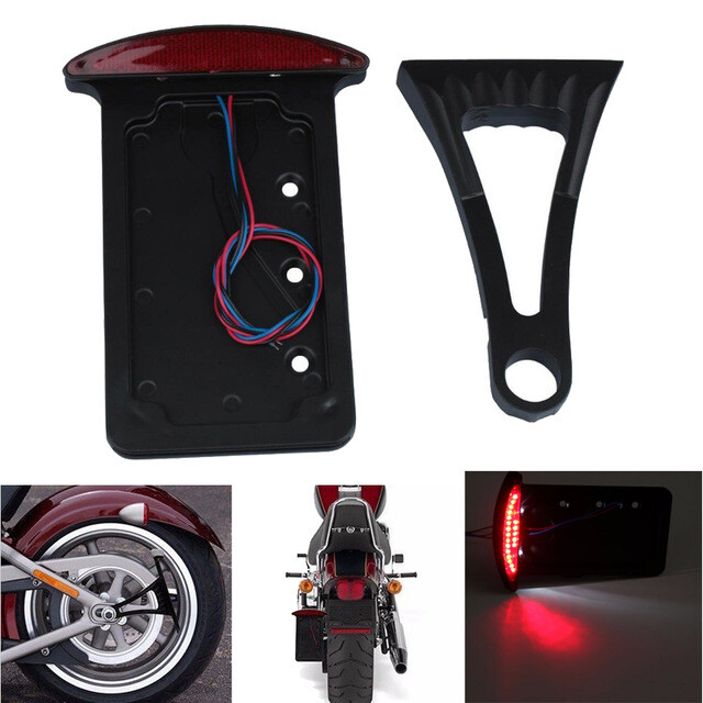 Motorcycle Side Mount License Plate Bracket Tail Light Cruisers Chopper Vertical