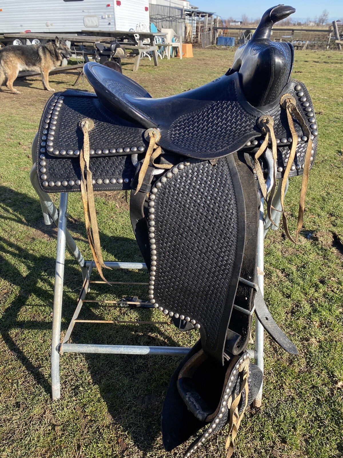 Vintage/Antique 14" Simco Western parade saddle w/silver studs, tapaderos